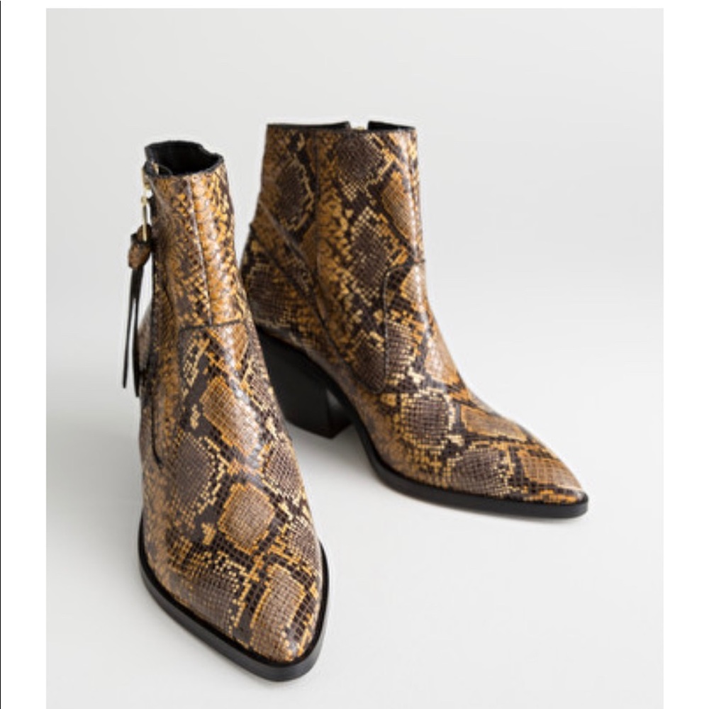 &Other stories Faux Snake Leather Ankle Boots